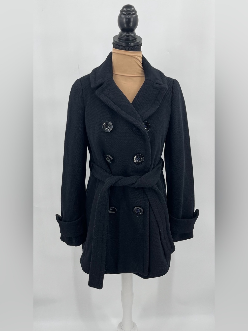 J.Crew Black Wool Blend Double Breasted Belted Peacoat Jacket Size 2 - Picture 2 of 14